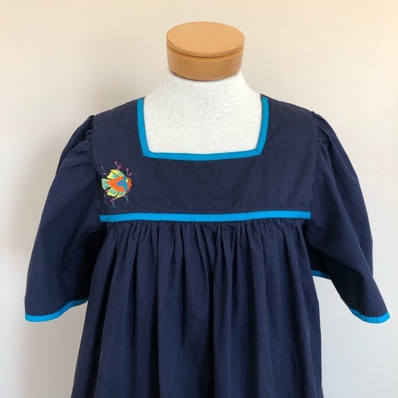 Smithsonian Institution House Dress Kaftan Embroidered Sea Fish Appliqué Blue M - Picture 4 of 6